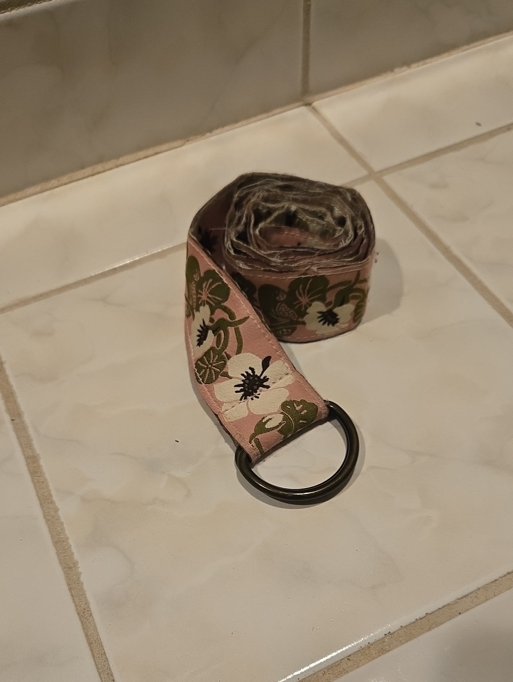 Floral Pink Double-Ring Fabric Belt